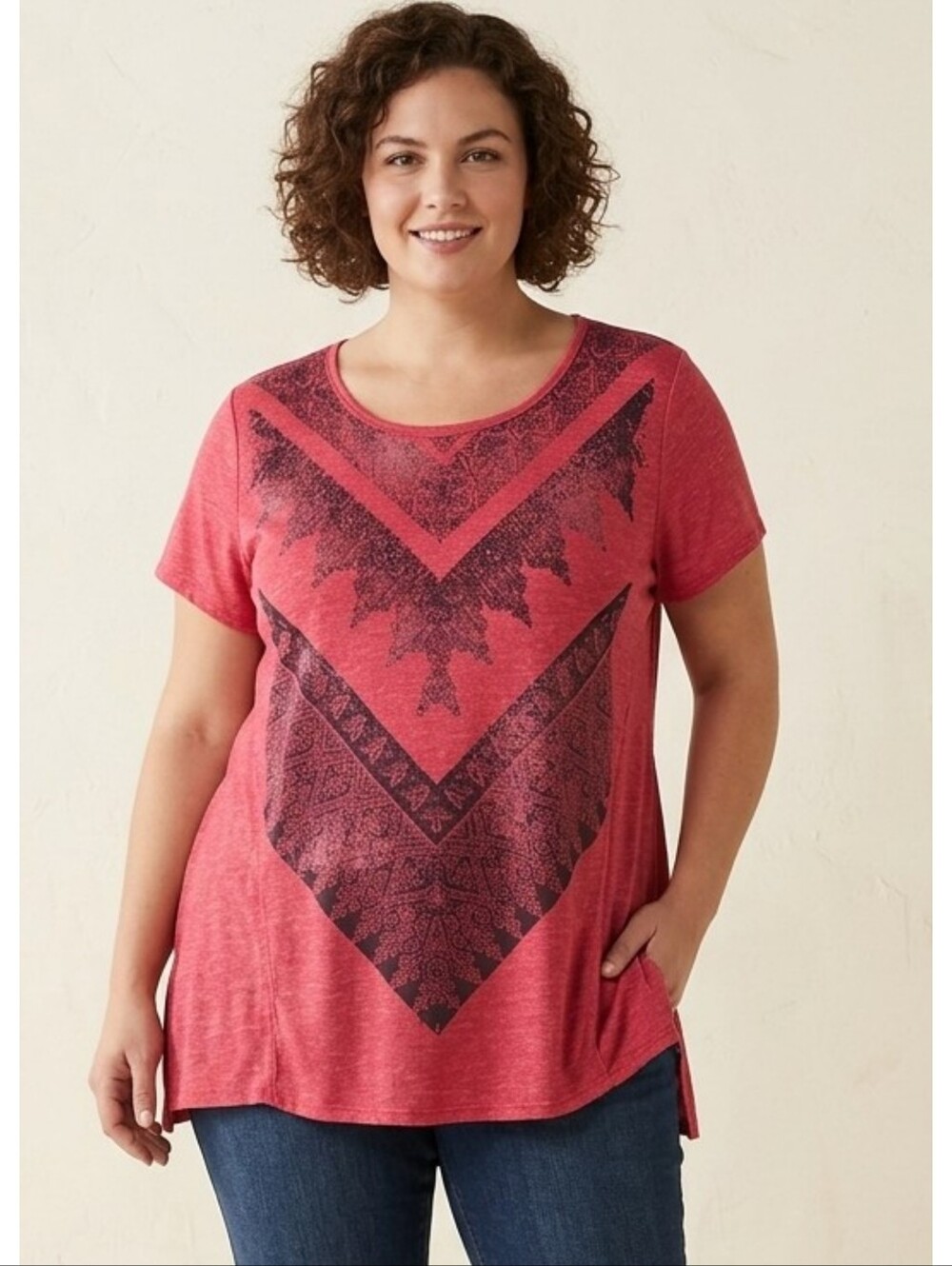 Signature Studio Plus Size Top Red & Navy Size 2X